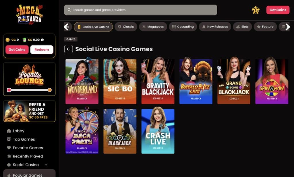 Social live casino games Mega Bonanza